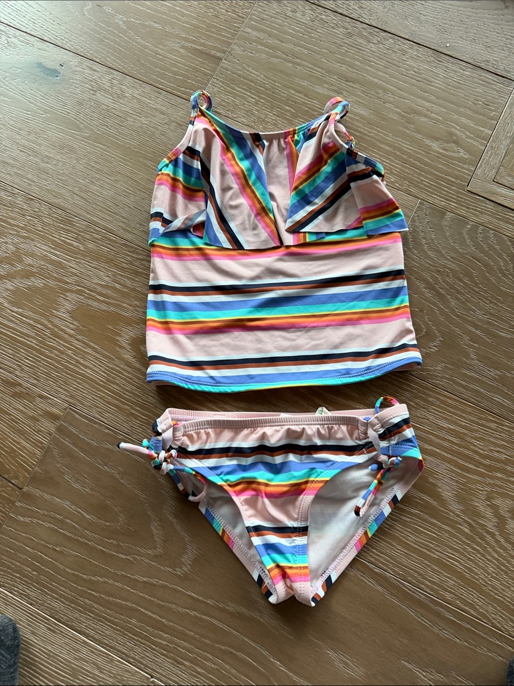Hobie Girls Pink Rainbow Stripe Tankini Set